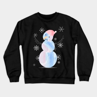 Cute Watercolor Pastel I Love Softball Snowman in light blue, pink and purple Crewneck Sweatshirt